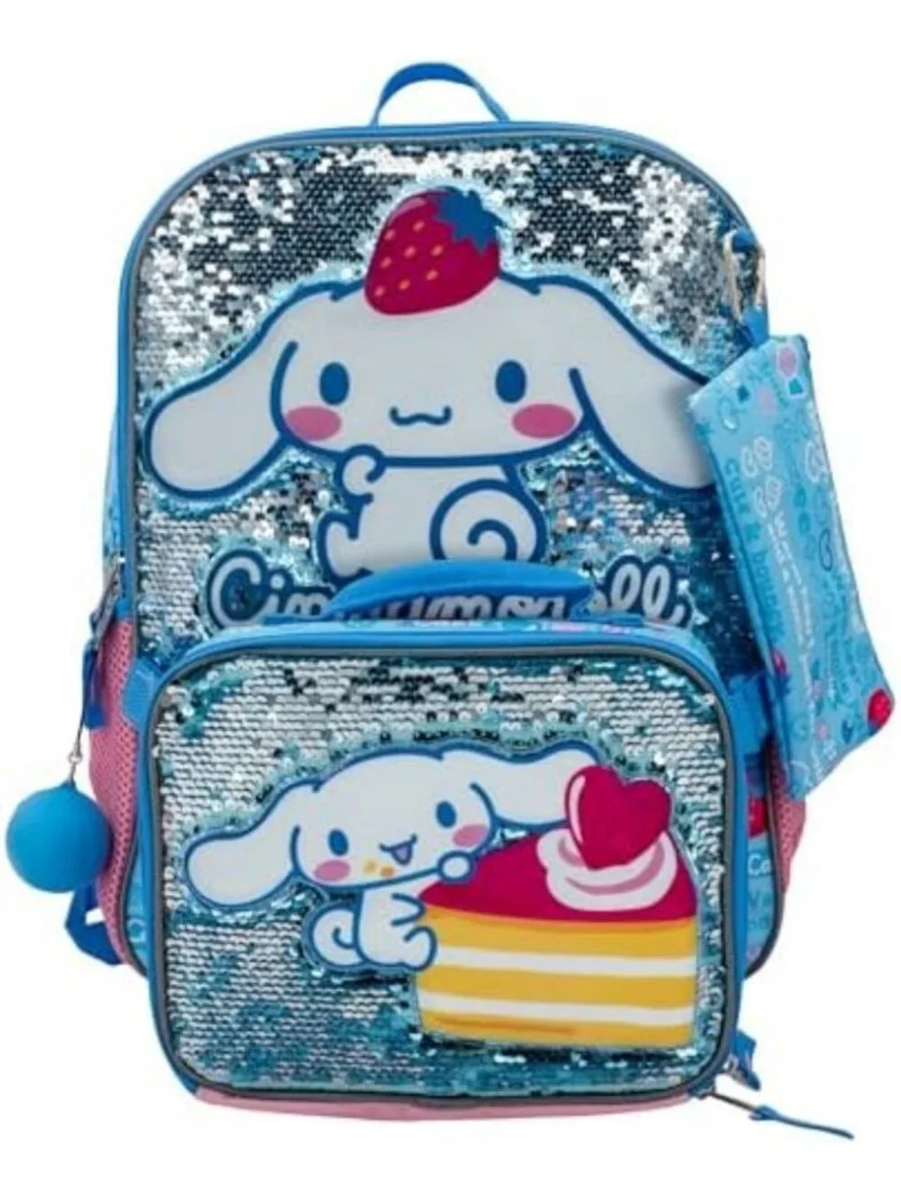 Kawaii Cinnamoroll 5-Piece Backpack Set | Hello Kitty Flip Sequin Bag, Blue